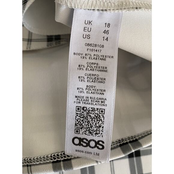 Asos Plaid Long Sleeve Cropped Open Back Mock Neck Blouse Top White Black US 14 - Picture 6 of 7
